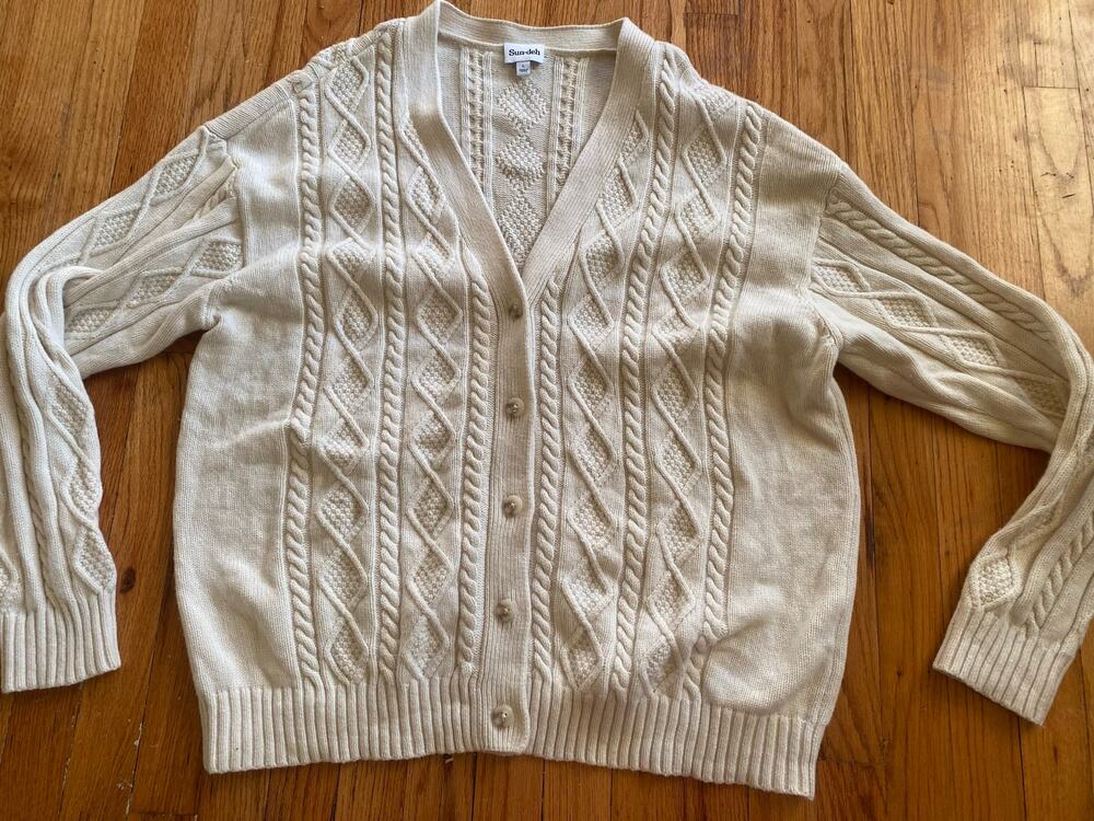Aritzia sunday best lamora cable knit cardigan L (XL) cream oatmeal oversized